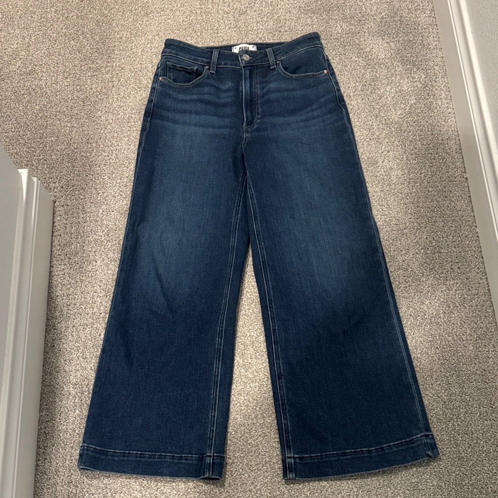 PAIGE Anessa Dark Indigo Wide Leg Jeans, Size 27 (fit like 28/29)